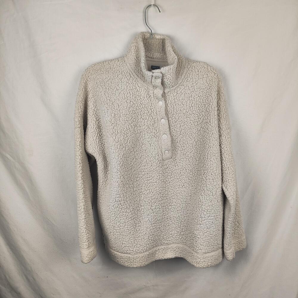 Aerie Sweater Womens Small White Sherpa Fleece Snap Mock Neck Pullover Cozy
